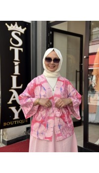 BATİK DESENLİ KİMONO PEMBE