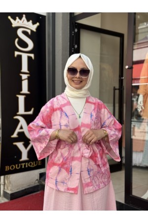 BATİK DESENLİ KİMONO PEMBE