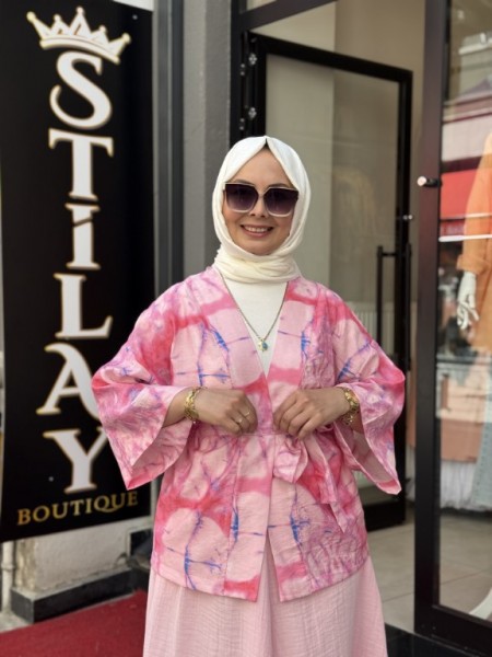 BATİK DESENLİ KİMONO PEMBE