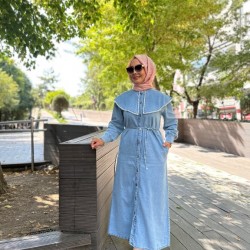 BEBE YAKA KOT ELBİSE AÇIK MAVİ 1512