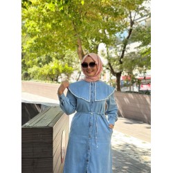 BEBE YAKA KOT ELBİSE AÇIK MAVİ 1512