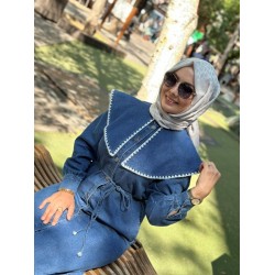 BEBE YAKA KOT ELBİSE KOYU MAVİ 1512