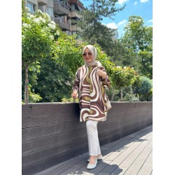 EBRU DESENLİ GÖMLEK KAHVE