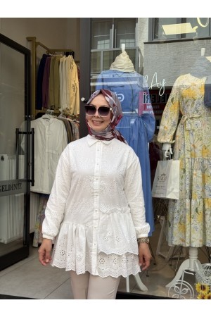 BRODE KAT DETAYLI GÖMLEK BEYAZ