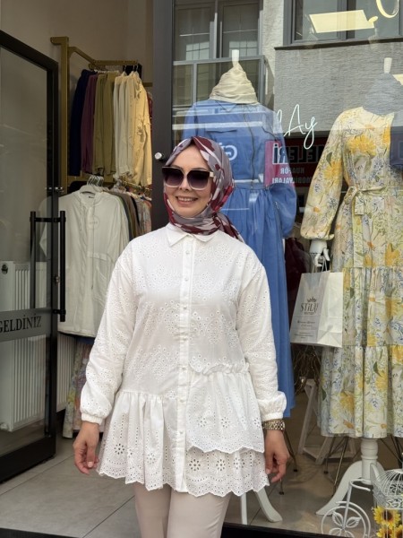 BRODE KAT DETAYLI GÖMLEK BEYAZ