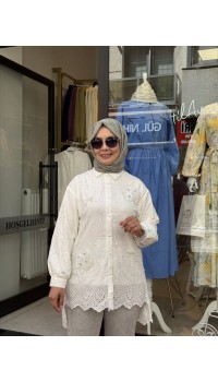 BRODE İNCİ DETAYLI GÖMLEK BEYAZ