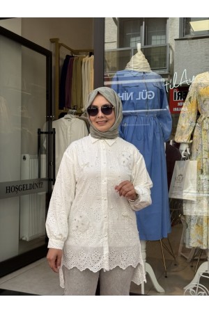 BRODE İNCİ DETAYLI GÖMLEK BEYAZ