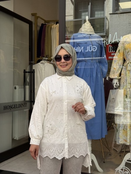 BRODE İNCİ DETAYLI GÖMLEK BEYAZ