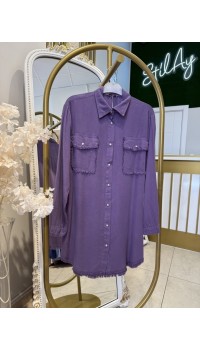 CEPLİ PÜSKÜL DETAYLI TENSEL GÖMLEK MOR