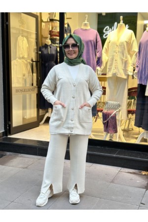 YIRTMAÇLI TRİKO PANTOLON TAŞ