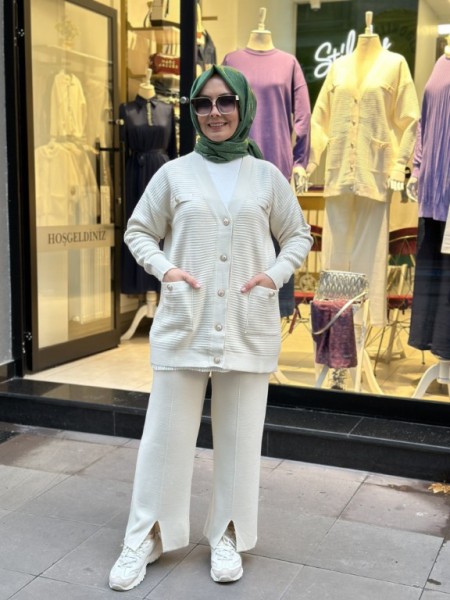 YIRTMAÇLI TRİKO PANTOLON TAŞ