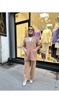 YIRTMAÇLI TRİKO PANTOLON CAMEL