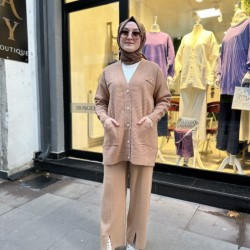 YIRTMAÇLI TRİKO PANTOLON CAMEL
