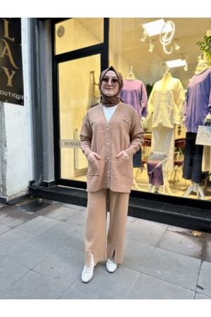 YIRTMAÇLI TRİKO PANTOLON CAMEL