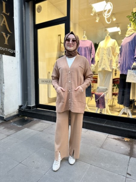YIRTMAÇLI TRİKO PANTOLON CAMEL