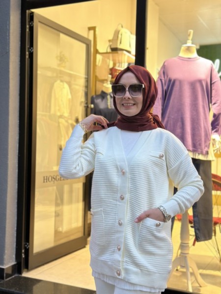 CEPLİ TRİKO HIRKA BEYAZ