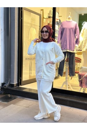 YIRTMAÇLI TRİKO PANTOLON BEYAZ