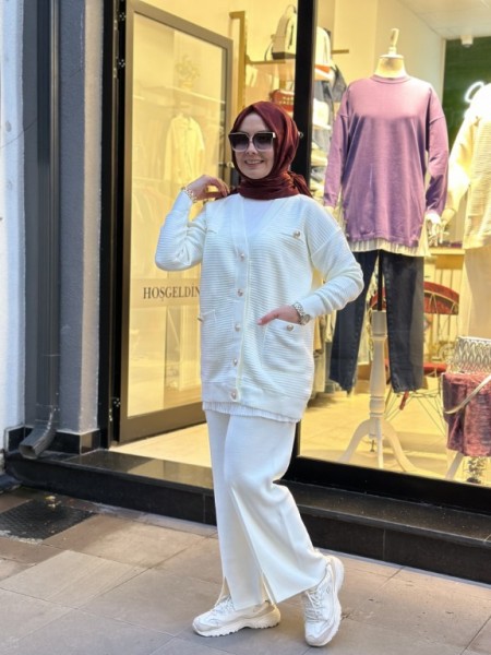 YIRTMAÇLI TRİKO PANTOLON BEYAZ