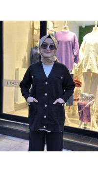 CEPLİ TRİKO HIRKA SİYAH