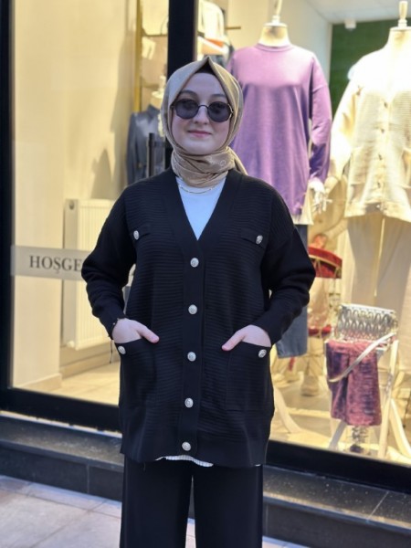 CEPLİ TRİKO HIRKA SİYAH