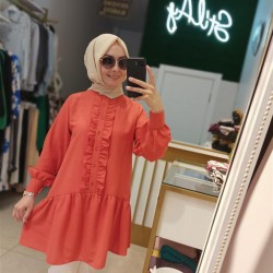 DORA PAMUK KETEN GÖMLEK TURUNCU