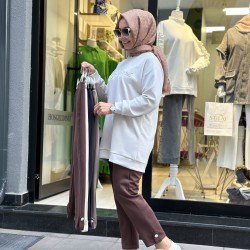 DÜĞME İNCİ DETAYLI SCUBA PANTOLON TAŞ