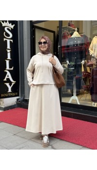 ETEKLİ KAPŞON DETAYLI MODAL TAKIM KREM 