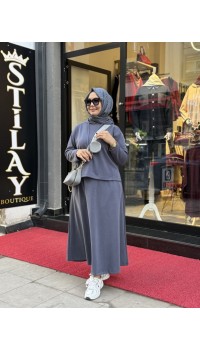 ETEKLİ KAPŞON DETAYLI MODAL TAKIM İNDİGO