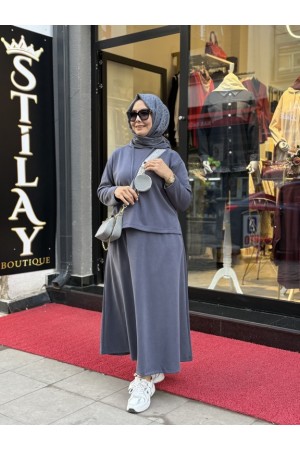 ETEKLİ KAPŞON DETAYLI MODAL TAKIM İNDİGO