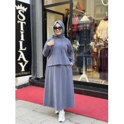 ETEKLİ KAPŞON DETAYLI MODAL TAKIM İNDİGO