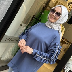 FIRFIR DETAYLI IŞILTILI SWEAT İNDİGO