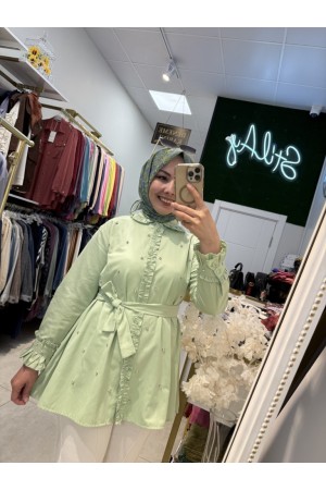 FIRFIR DETAYLI TAŞLI GÖMLEK MİNT YEŞİLİ