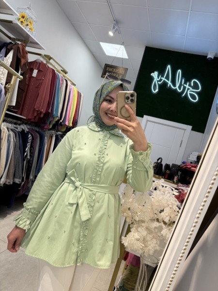 FIRFIR DETAYLI TAŞLI GÖMLEK MİNT YEŞİLİ