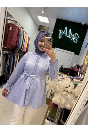 FIRFIR DETAYLI TAŞLI GÖMLEK LİLA