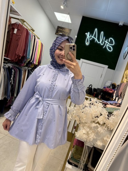 FIRFIR DETAYLI TAŞLI GÖMLEK LİLA