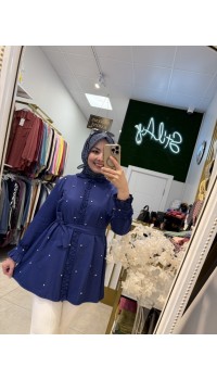 FIRFIR DETAYLI TAŞLI GÖMLEK LACİVERT