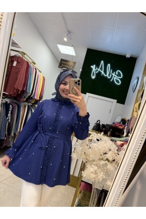 FIRFIR DETAYLI TAŞLI GÖMLEK LACİVERT