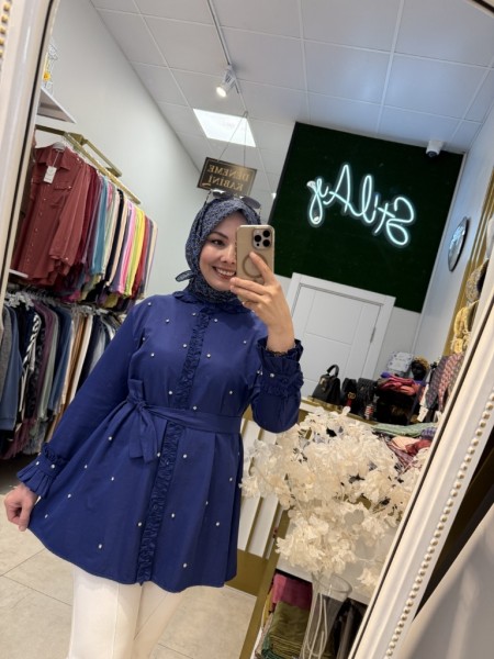 FIRFIR DETAYLI TAŞLI GÖMLEK LACİVERT