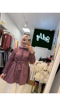 FIRFIR DETAYLI TAŞLI GÖMLEK AÇIK BORDO