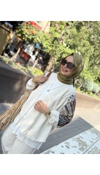 KAHVE LACİVERT PUL PAYET İŞLEMELİ KİMONO 