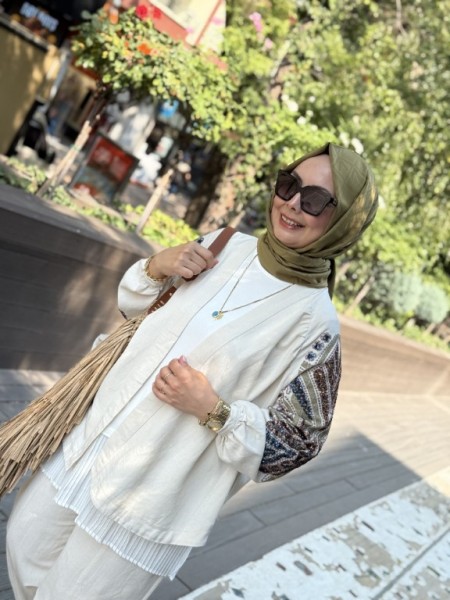 KAHVE LACİVERT PUL PAYET İŞLEMELİ KİMONO 