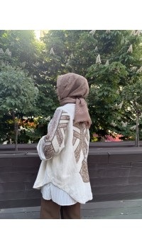 KAHVE PUL PAYET İŞLEMELİ KİMONO