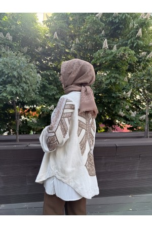 KAHVE PUL PAYET İŞLEMELİ KİMONO