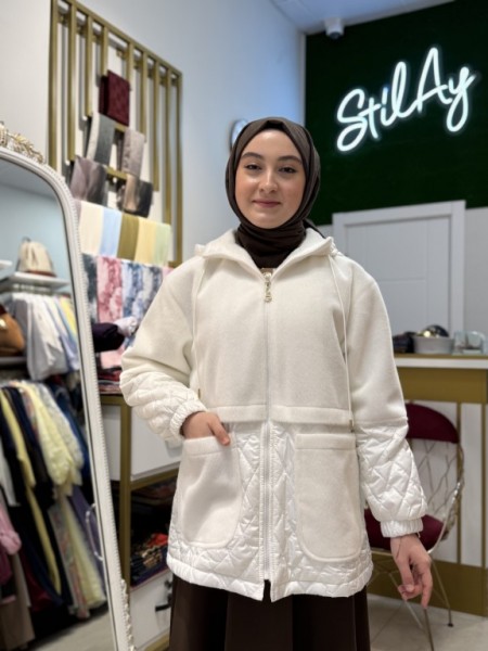 KAPİTONE DETAYLI ANGORA MONT BEYAZ