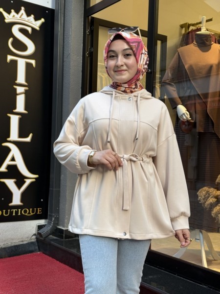 KAPŞONLU MODAL GİY ÇIK KAP BEJ