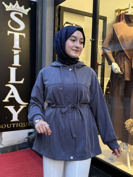 KAPŞONLU MODAL GİY ÇIK KAP İNDİGO