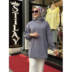 KAPŞONLU MODAL SWEAT İNDİGO