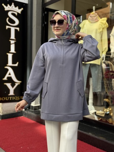 KAPŞONLU MODAL SWEAT İNDİGO