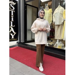 KAPŞONLU MODAL SWEAT BEJ