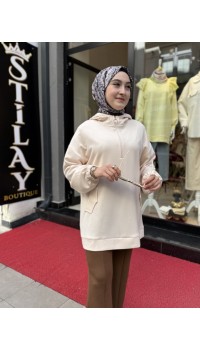 KAPŞONLU MODAL SWEAT BEJ